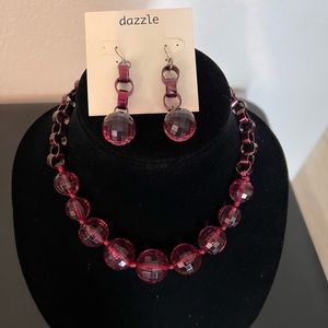 NWT-Pink Translucent Necklace & Matching Earrings